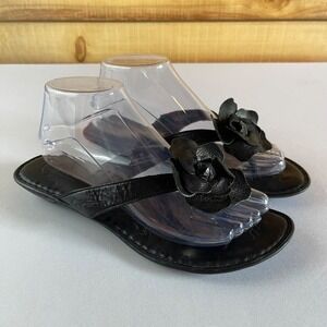 Born Thong Flip Flops Sandals Womens‎ 8 Black Leather Flower Floral Arch Support